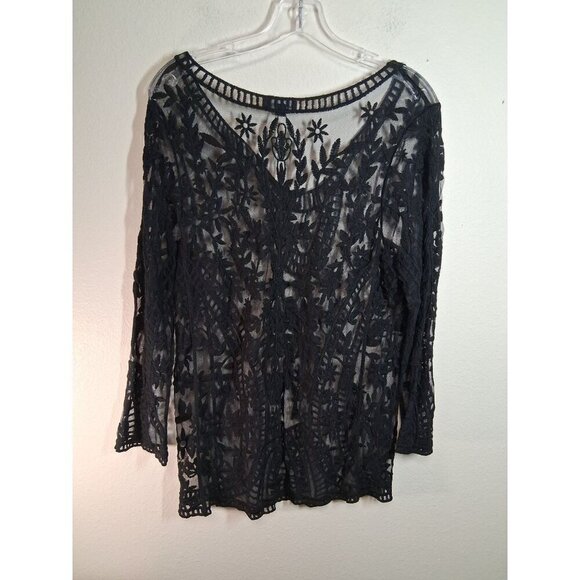Brittany Black Tops - Brittany Black Top Knit Blouse Boho Whimsigoth Lace Sheer Business Casual Medium